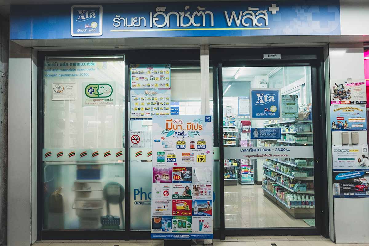 The entrance to a Thai Pharmacy in Bangkok