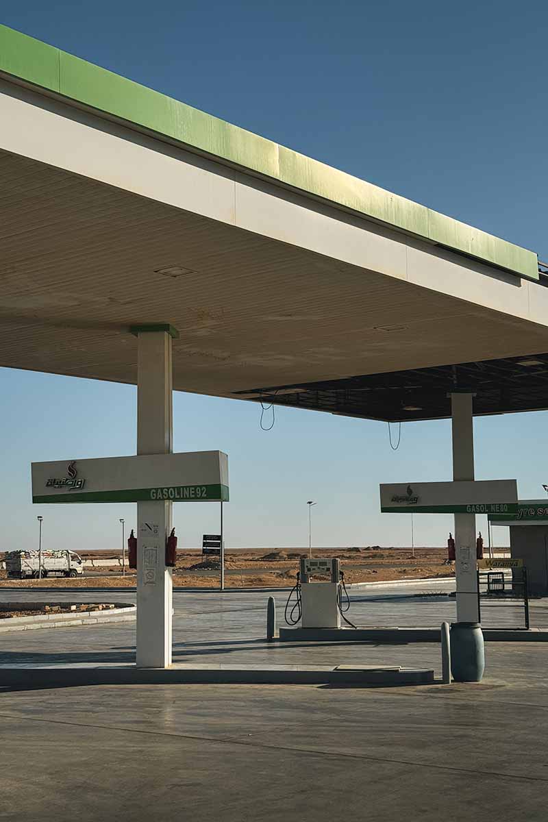 An empty fuel station at the side of the road between Siwa and Marsa Matruh.