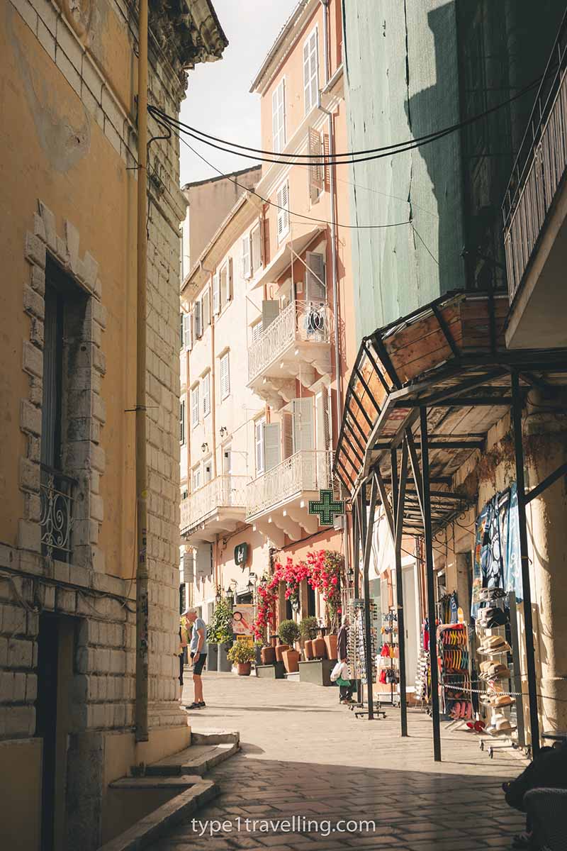 A quiet narrow street in Corfu Old Town.